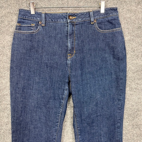 L.L. Bean Jeans Womens 14 Blue Classic Fit Denim Green Flannel Lined High Rise - Picture 8 of 16